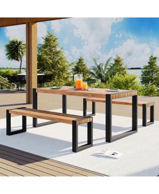 Acacia Wood Outdoor Dining Set with Steel Frame