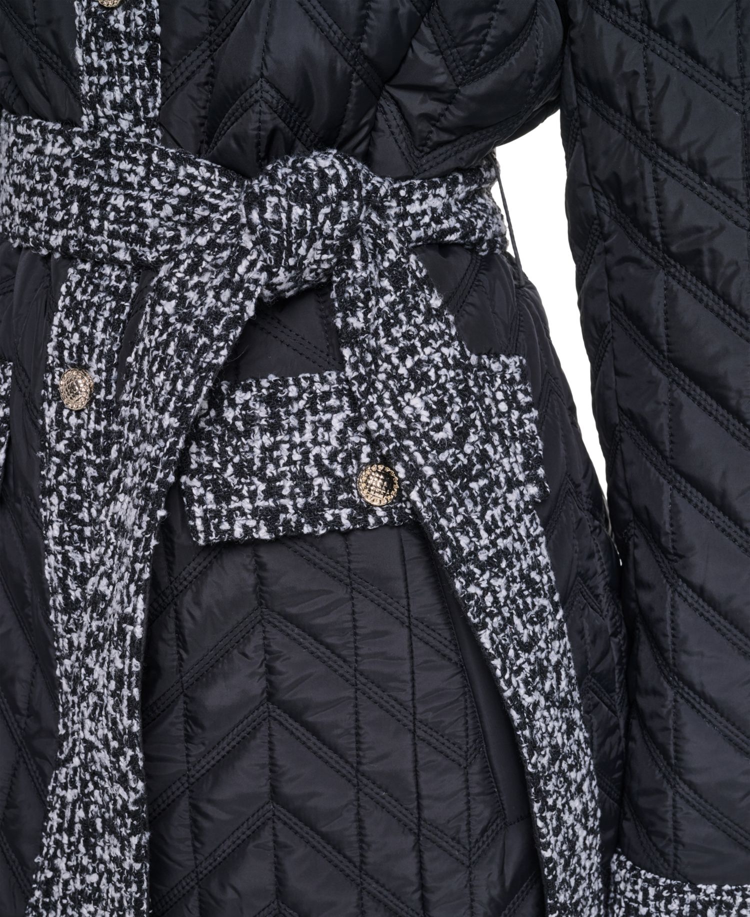 Women's Long Quilted Tweed-Trim Coat