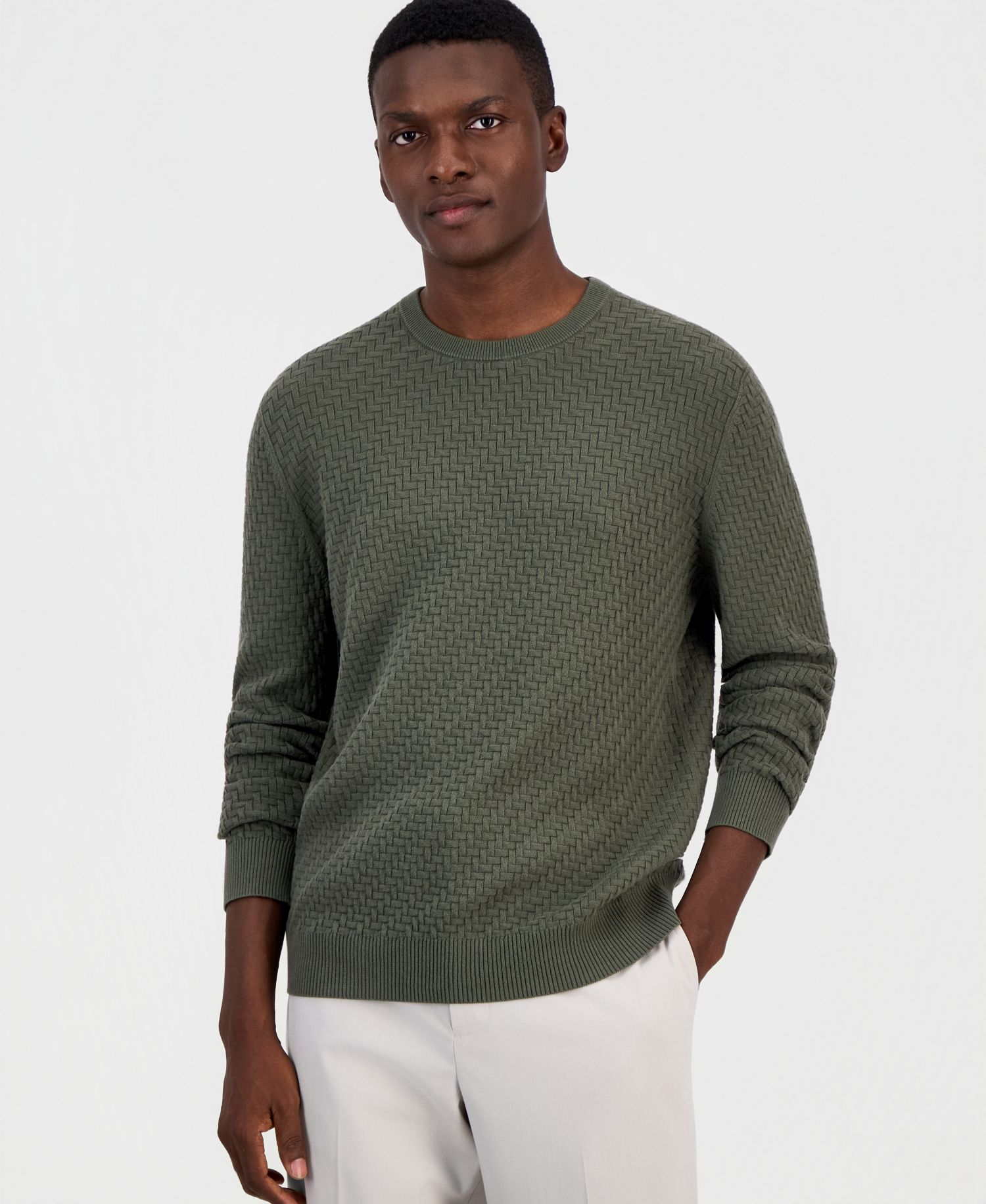 Men's Basket Weave Long-Sleeve Sweater