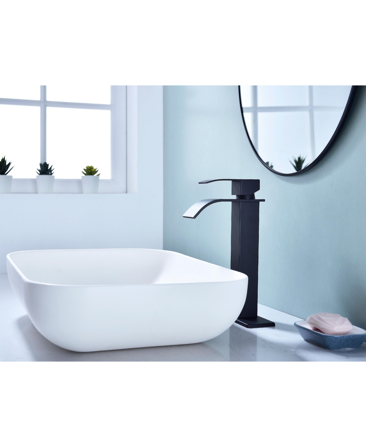 Phying Waterfall Spout Bathroom Sink Single Handle Faucet with Pop-Up Drain