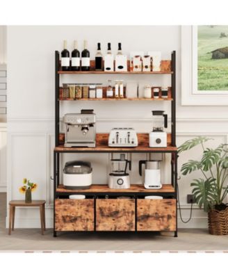 63.4" Bakers Rack with Charging Station, 5-Tier Microwave Stand with Storage Cabinet, 10 Hooks, for Kitchen Living Room