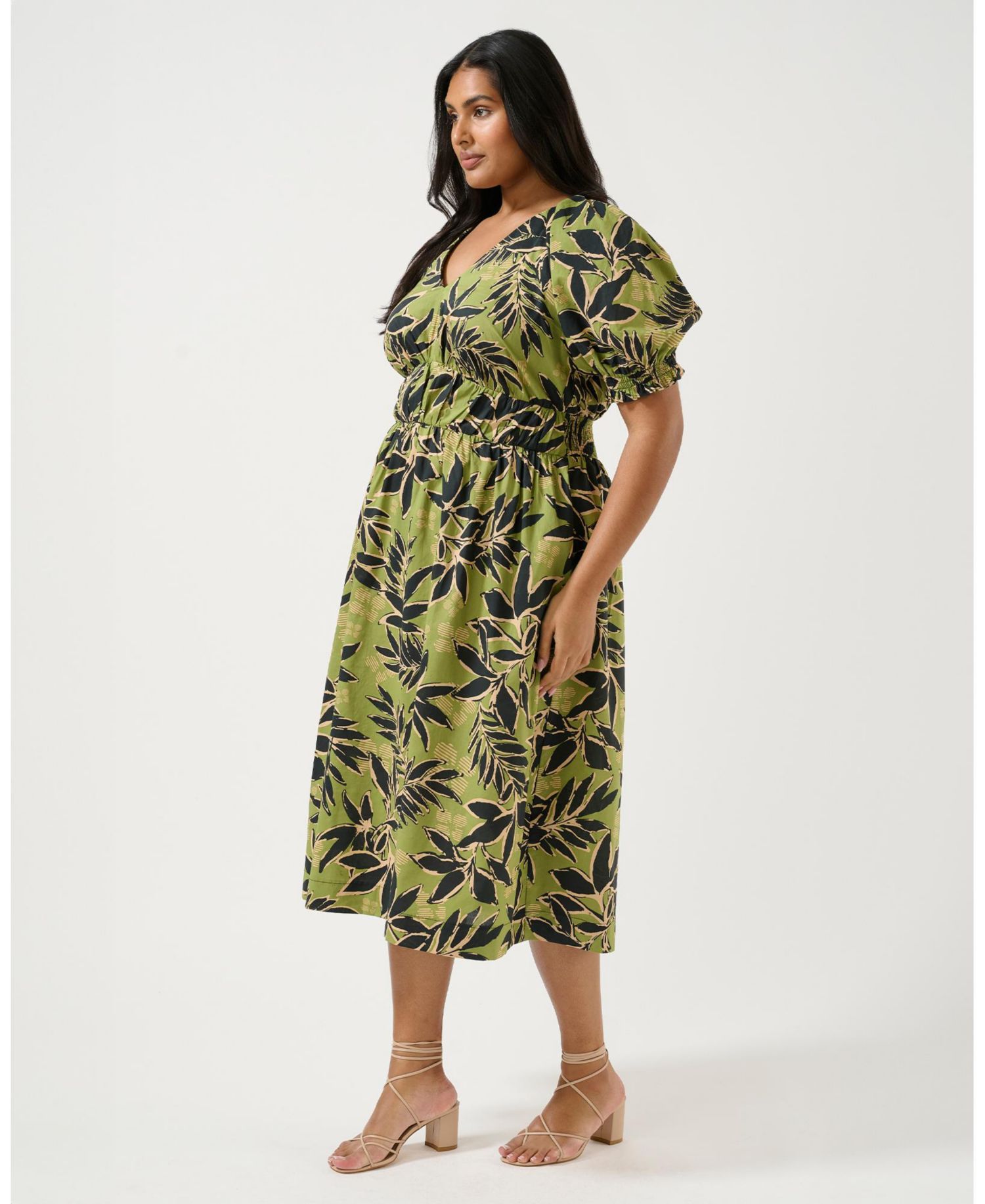 Women's Wildleaf Print Cotton Fit Flare Midi Dress