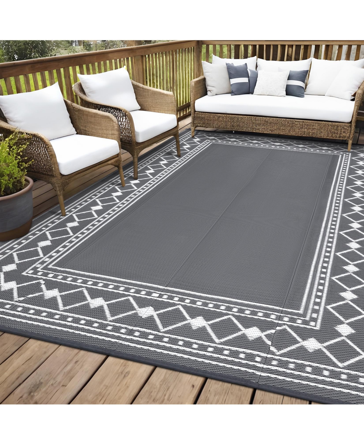 gaomon Outdoor Rug 9 x 18, Reversible Waterproof Plastic Straw Patio Mat for Rv Camping Deck Backyard Beach Picnic