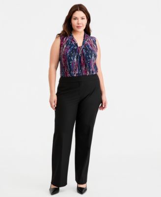 Plus Size Washable Bi-Stretch Mid Rise Straight Leg Pants