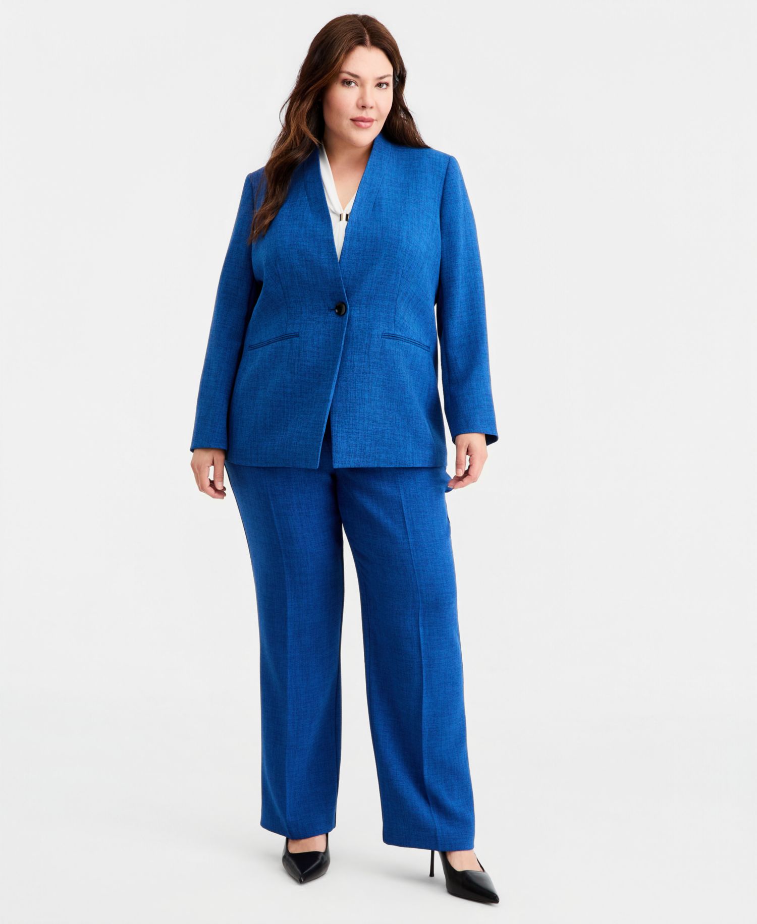 Plus Size Collarless One-Button Blazer