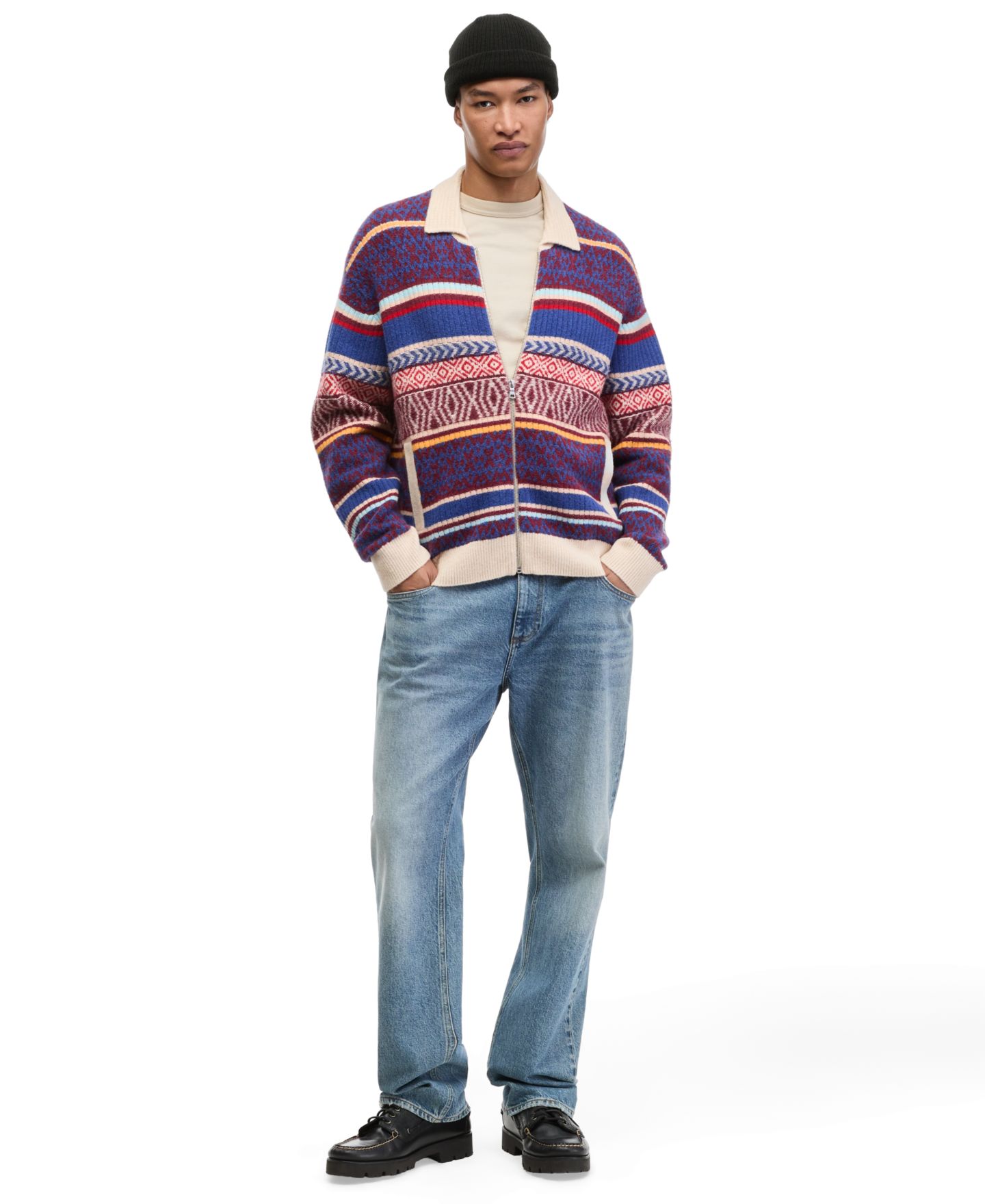 Мужской свитер Mode of One Fair Isle Full-Zip Relaxed-Fit, цвет: Натуральный песочный — фото 2
