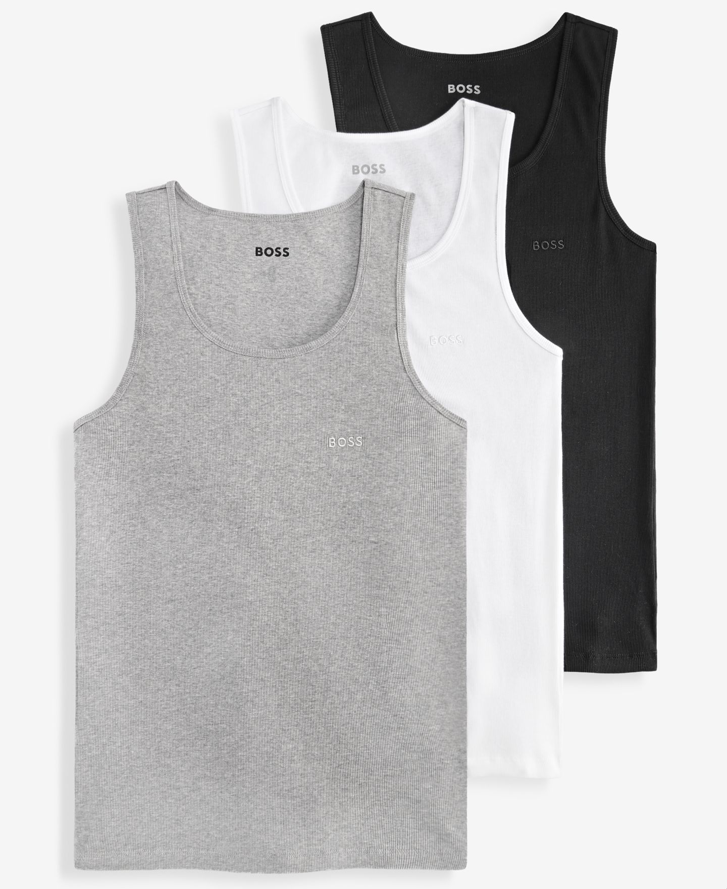 Мужские топы Hugo Boss Ribbed Tank Tops, Pack of 3, цвет: Белый — фото 11