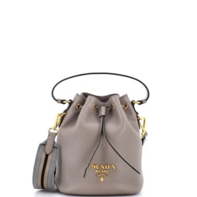 Small Dual Strap Top Handle Bucket Bag Vitello Daino