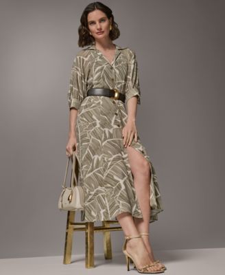 Women's Printed Collared Shirt-Dress with Faux Leather Belt