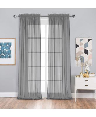 2 Piece Extra Long Custom Lux Rod Pocket Sheer Voile Window Curtains - 120 inch  Long