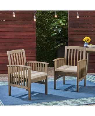 2Pieces  Acacia Wood Dining Chair with Cushions Outdoor Patio Armrest Chair