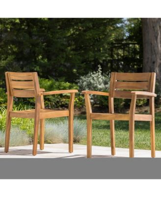 2Pieces  Acacia Wood Patio Dining Chairs Outdoor Armchairs