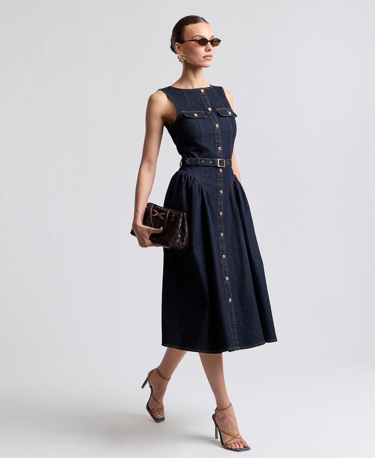 Avec Les Filles Women's Sleeveless Denim Midi Dress view 3 — MAYCSS fashion products