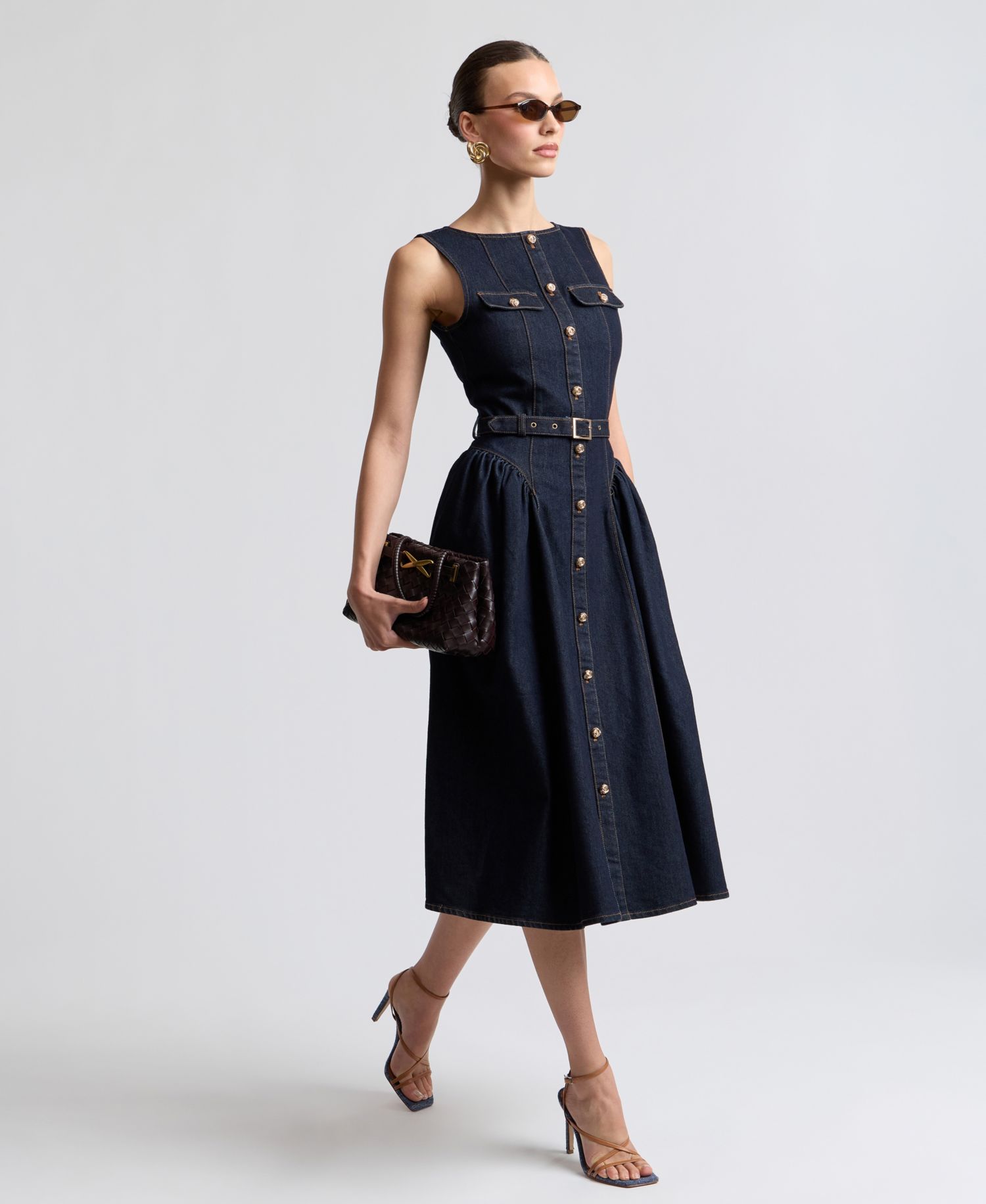Women's Sleeveless Denim Midi Dress