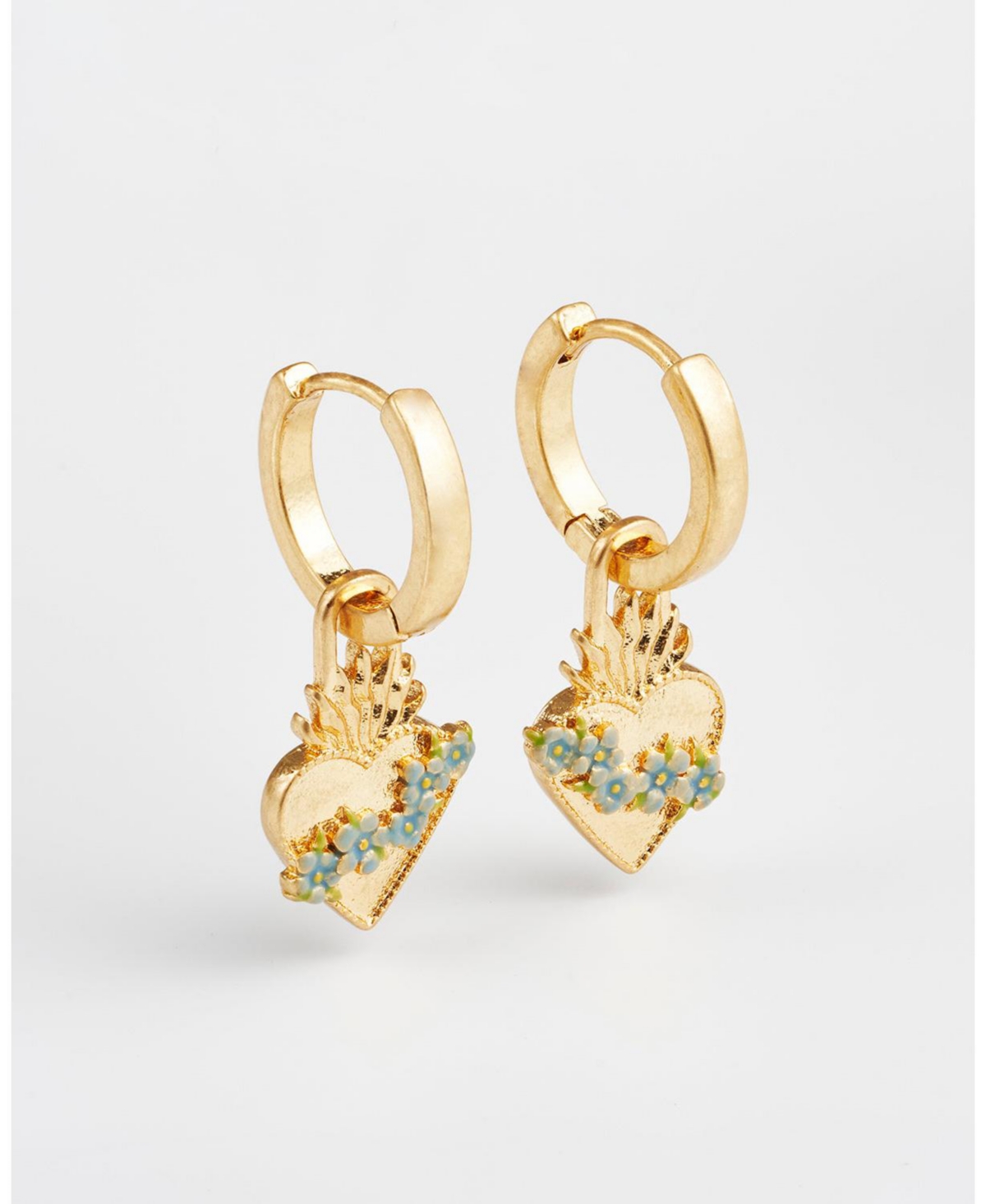 Fable England Gold Sacred Heart Huggie Earrings