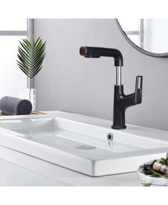 Brushed Gold Pull-Down Vessel Faucet - Single Hole Bathroom Sink Faucet with Lift Spout and Dual Spray Modes