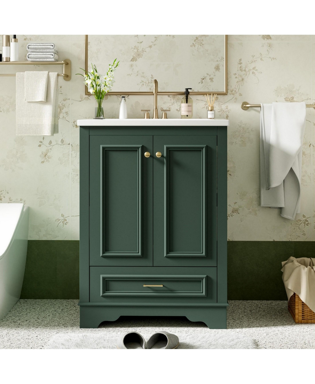 Phying 24 Inch Bathroom Vanity with Ceramic Sink Combo Modern Freestanding Storage Cabinet for Home Small Bathroom Decoration