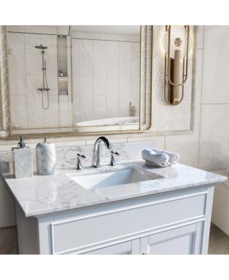 31/37/43 Inch Carrara Marble Stone Vanity Top with Ceramic Undermount Sink and Backsplash, Polished Surface for Vanity Cabinet