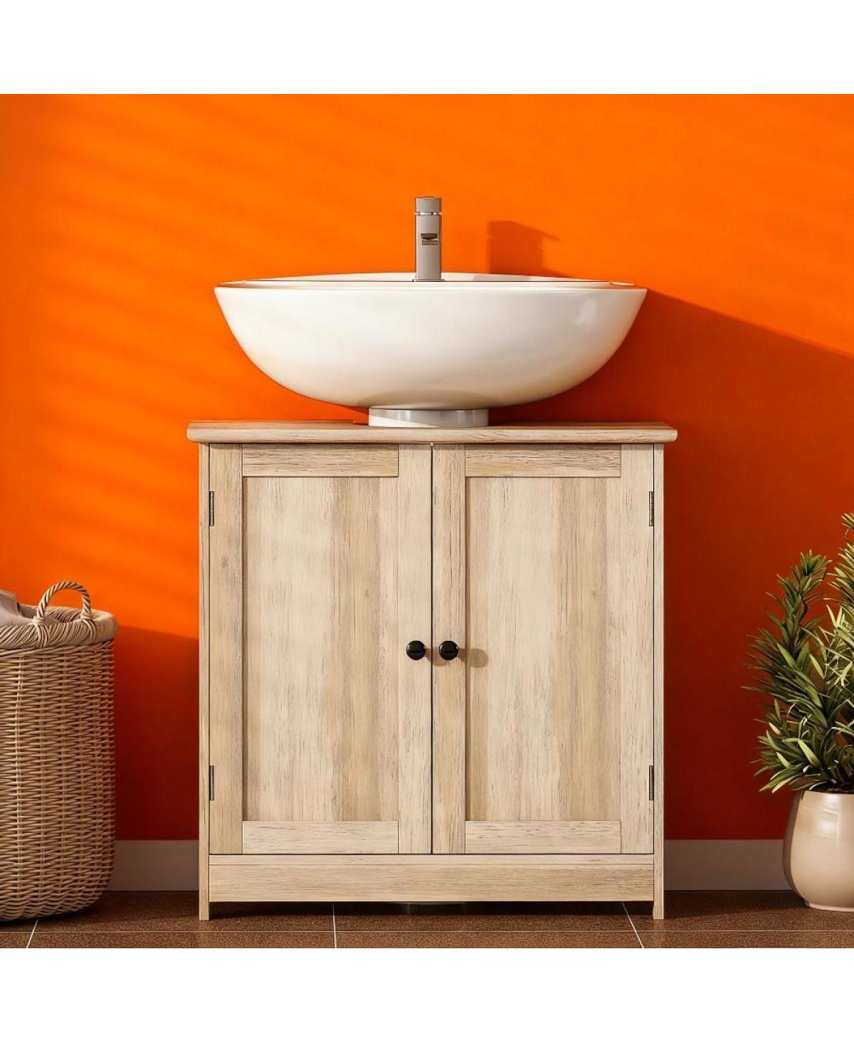 Sillysis 23.5 Inch Bathroom Under Sink Storage Cabinet, Mdf Freestanding Vanity with Adjustable Shelf and Double Doors for Small Bathrooms