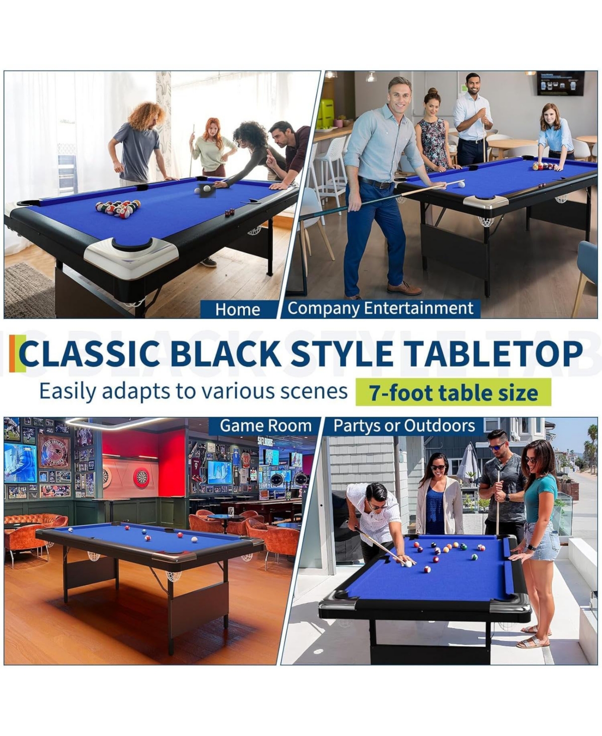Xo Space-Saving Folding Pool Table Set, Portable Billiard Table with Accessories, Steel Frame Game Table for Home Rec Room