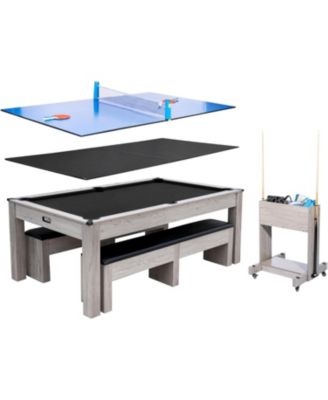 7FT 3-in-1 Pool Table Dining Combo, Convertible Billiard Table with Ping Pong Top and Accessories, Space-Saving Game Table