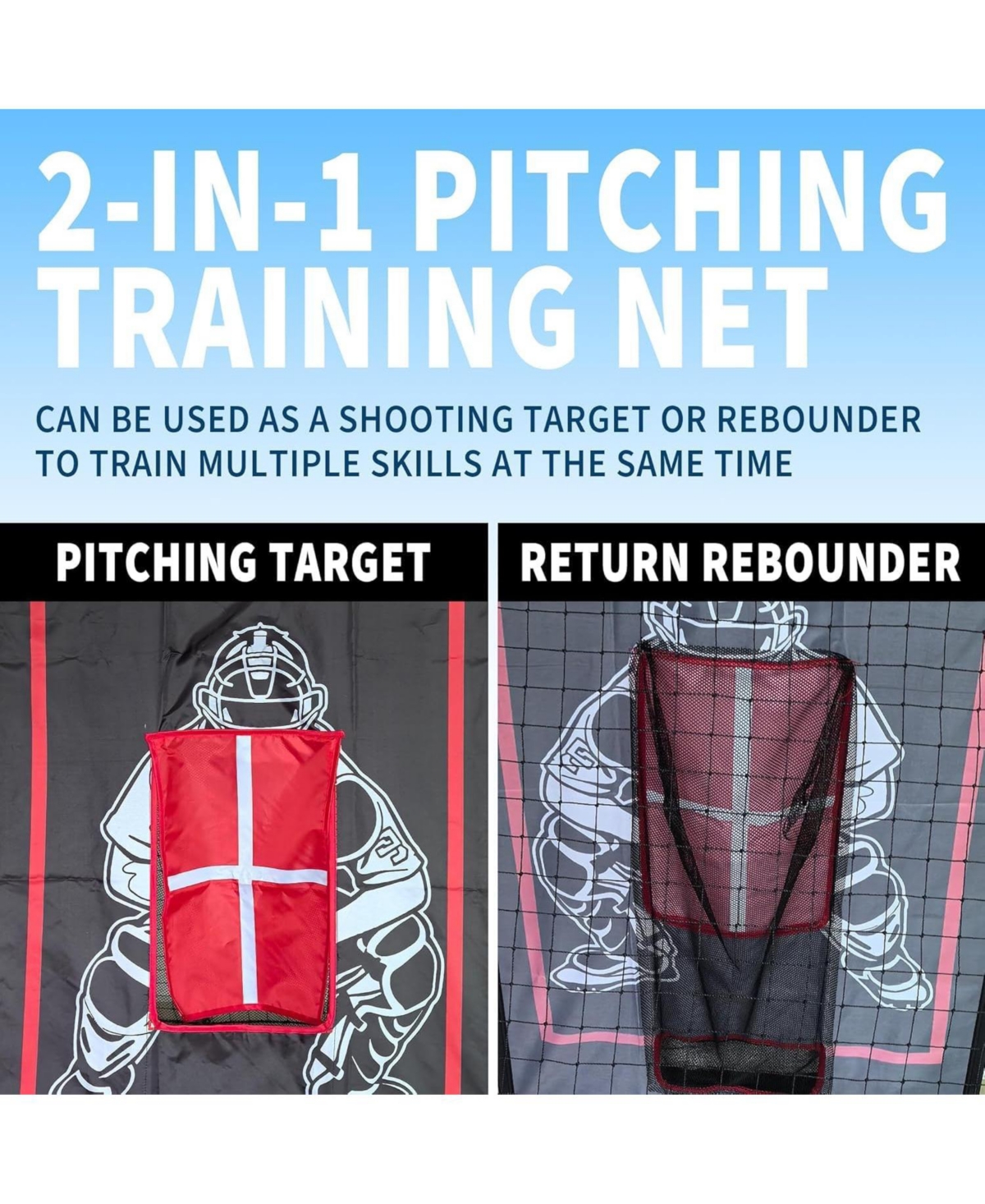 Xo Baseball Pitching Net and Rebounder, Dual-Sided Trainer with Strike Zone, Portable Baseball Softball Practice Net
