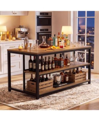 63 Inch Bar Table, Industrial Home Bar Unit with Storage Shelves and Seating, Wine Cabinet for Kitchen, Dining Room, Living Room, Bistro