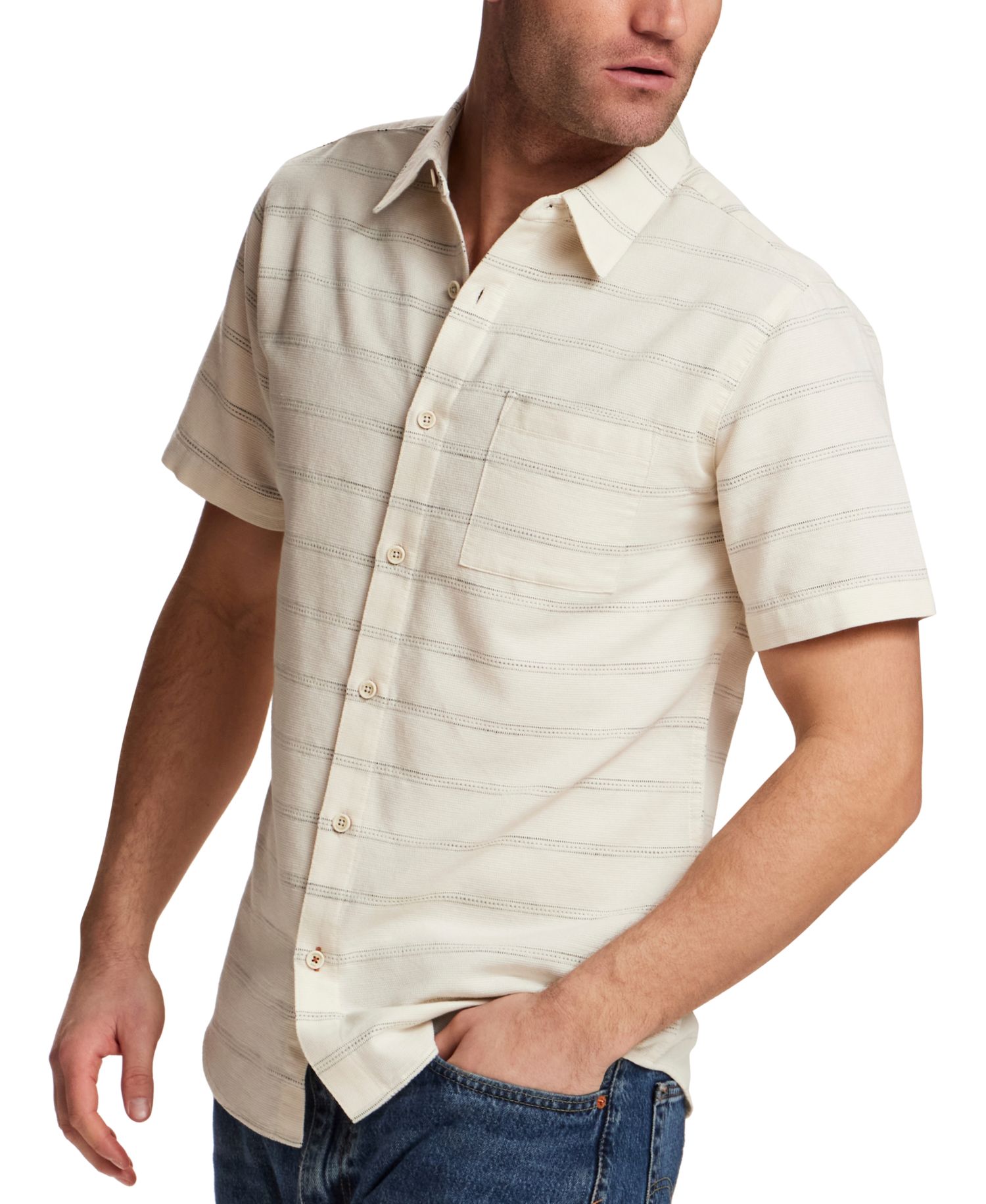 Men's Textured Horizontal Stripe Short-Sleeve Shirt