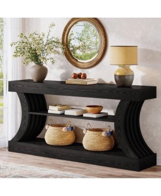 70.9" Rectangle Wood Console Table with 3 Storage Shelves
