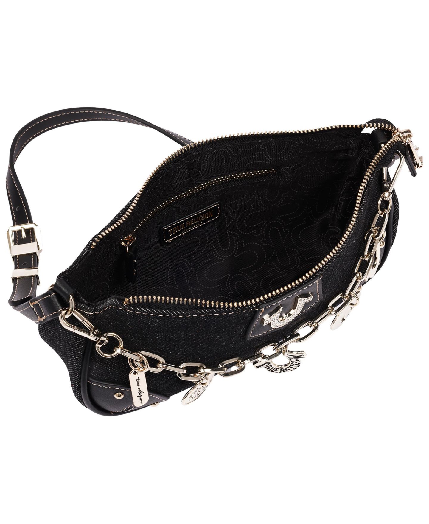 Женские брелоки True Religion Horseshoe Chain Shoulder - Charm Detail Zip Top Purse with Adjustable Strap, цвет: Чёрный — фото 4