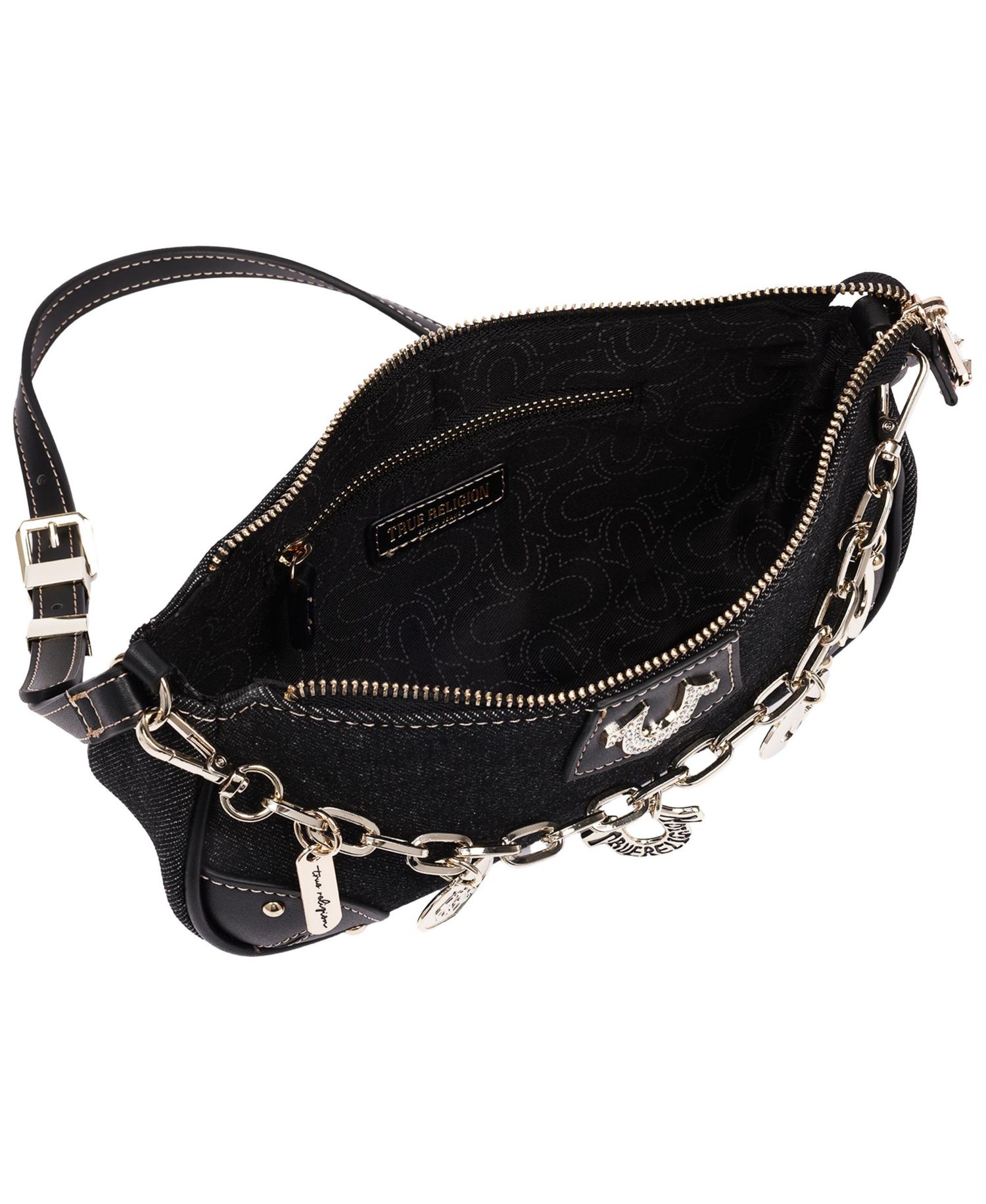 Women's Horseshoe Chain Shoulder Bag - Charm Detail Zip Top Purse with Adjustable Strap