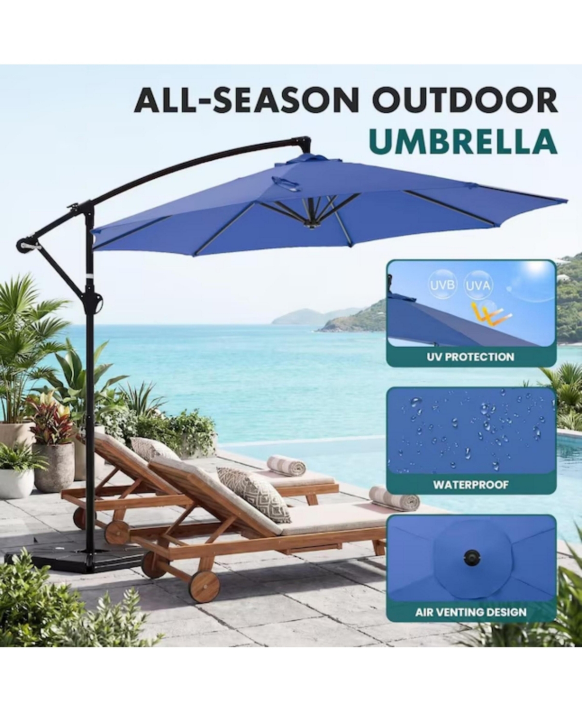 Yiortwo 9.7 Feet Offset Patio Umbrella Cantilever Outdoor Sun Shade With Tilt