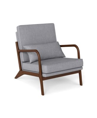 Outdoor Lounge Accent Chair with Rubber Wood Armrests and Removable Cushions