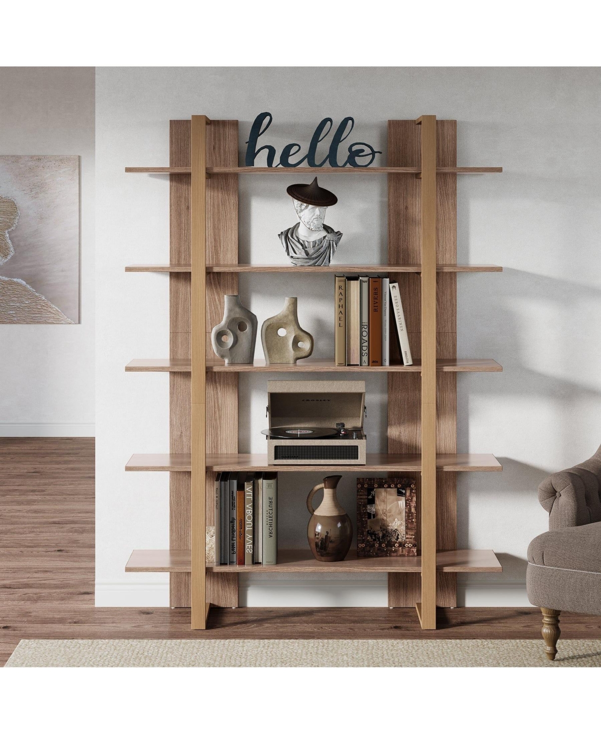 Slickblue 70.8 Inch Bookshelf with 5 Tier Etagere Display Shelves