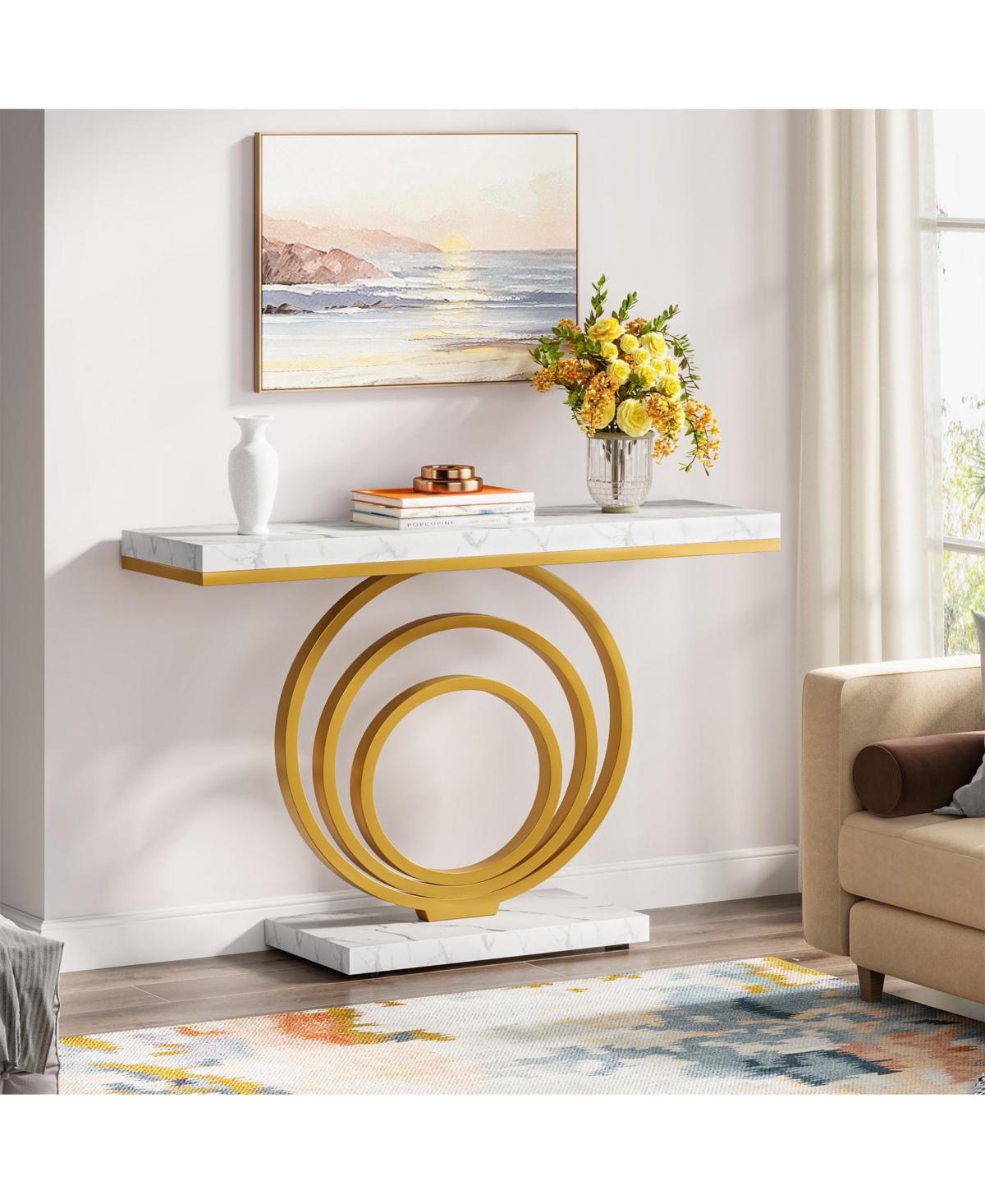 Slickblue Modern Narrow Console Table with Ring Base for Entryway and Living Room Use
