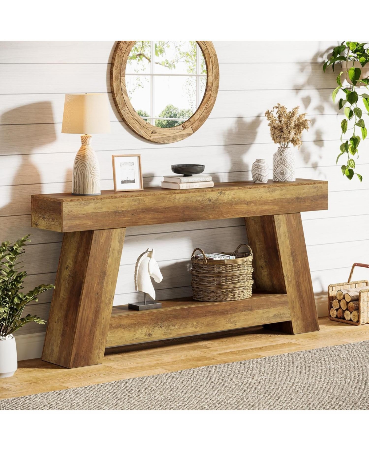 Slickblue 2-Tier Console Table with Open Shelf Storage for Entryway and Hallway