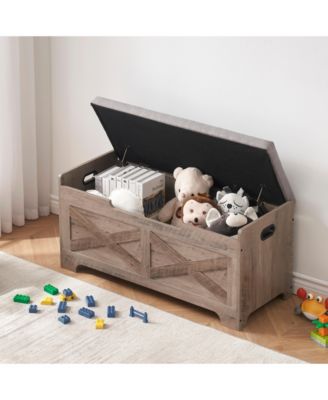 Large Farmhouse Shoe Bench, Wood Storage Chest with Safety Hinge, Entryway Organizer for Bedroom or Living Room