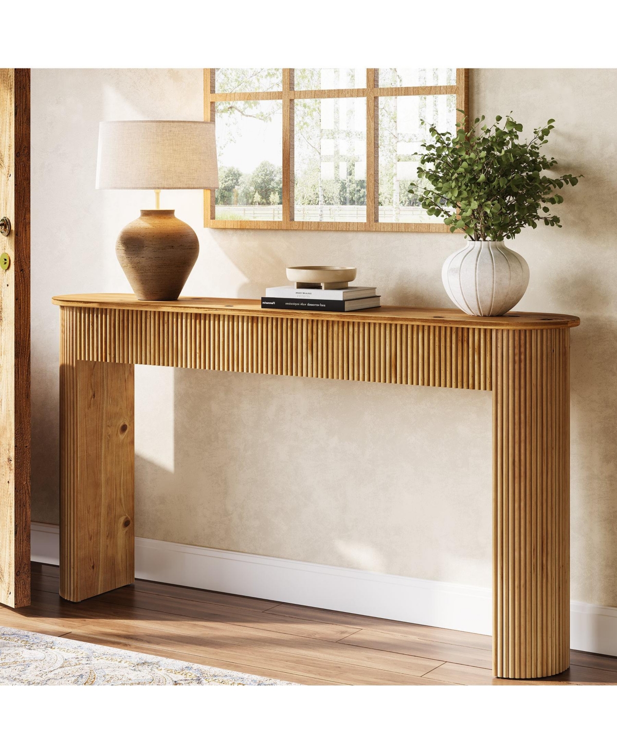 Slickblue Fluted Solid Wood Entryway Console Table with Retro Accent Design