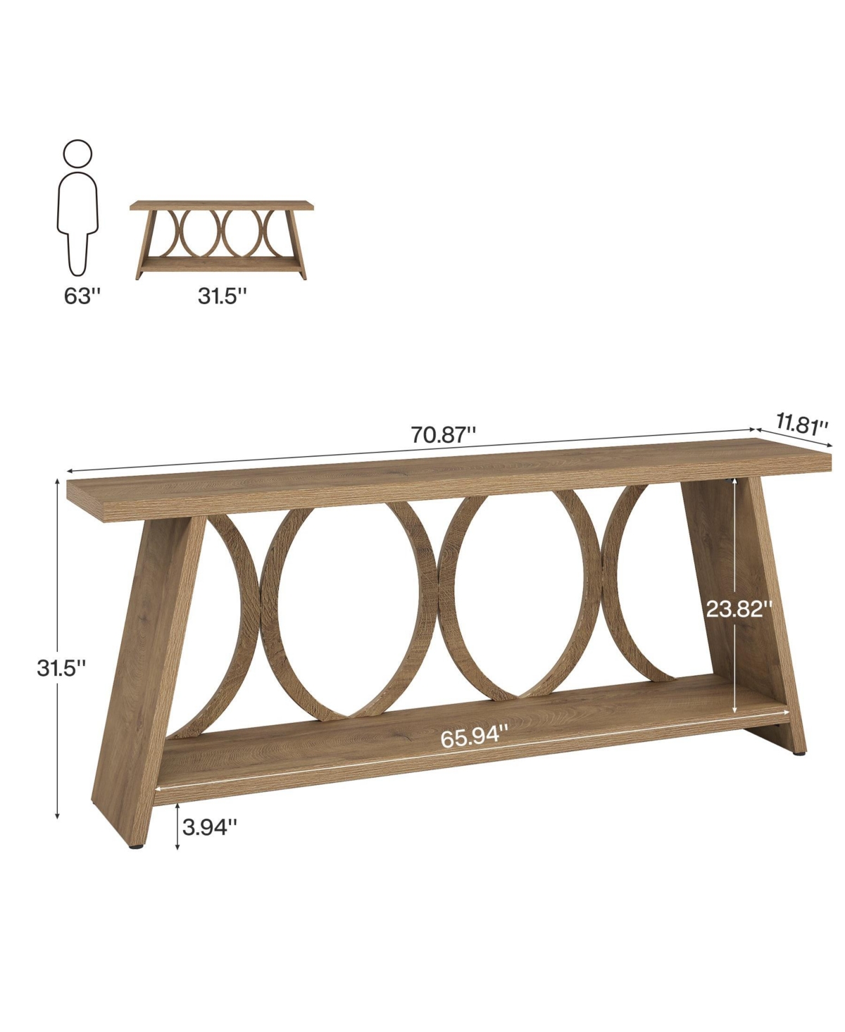 Slickblue Farmhouse Hallway Accent Console Table with 2-Tier Storage Shelf