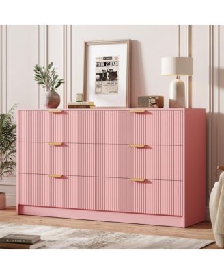 54" Fluted 6-Drawer Dresser with Handles, Modern Storage Chest for Bedroom and Living Room, Multiple Finishes