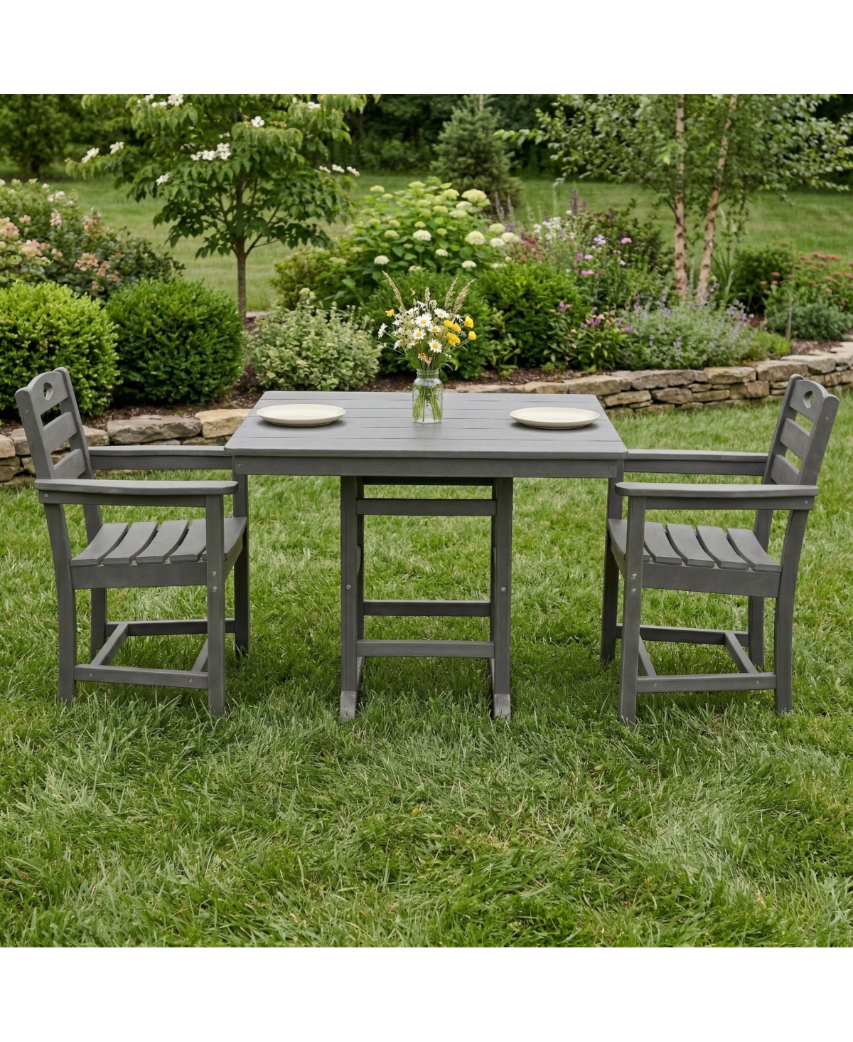 Streamdale Furniture Hdpe Outdoor Patio Dining Set with Square Table and Armchairs