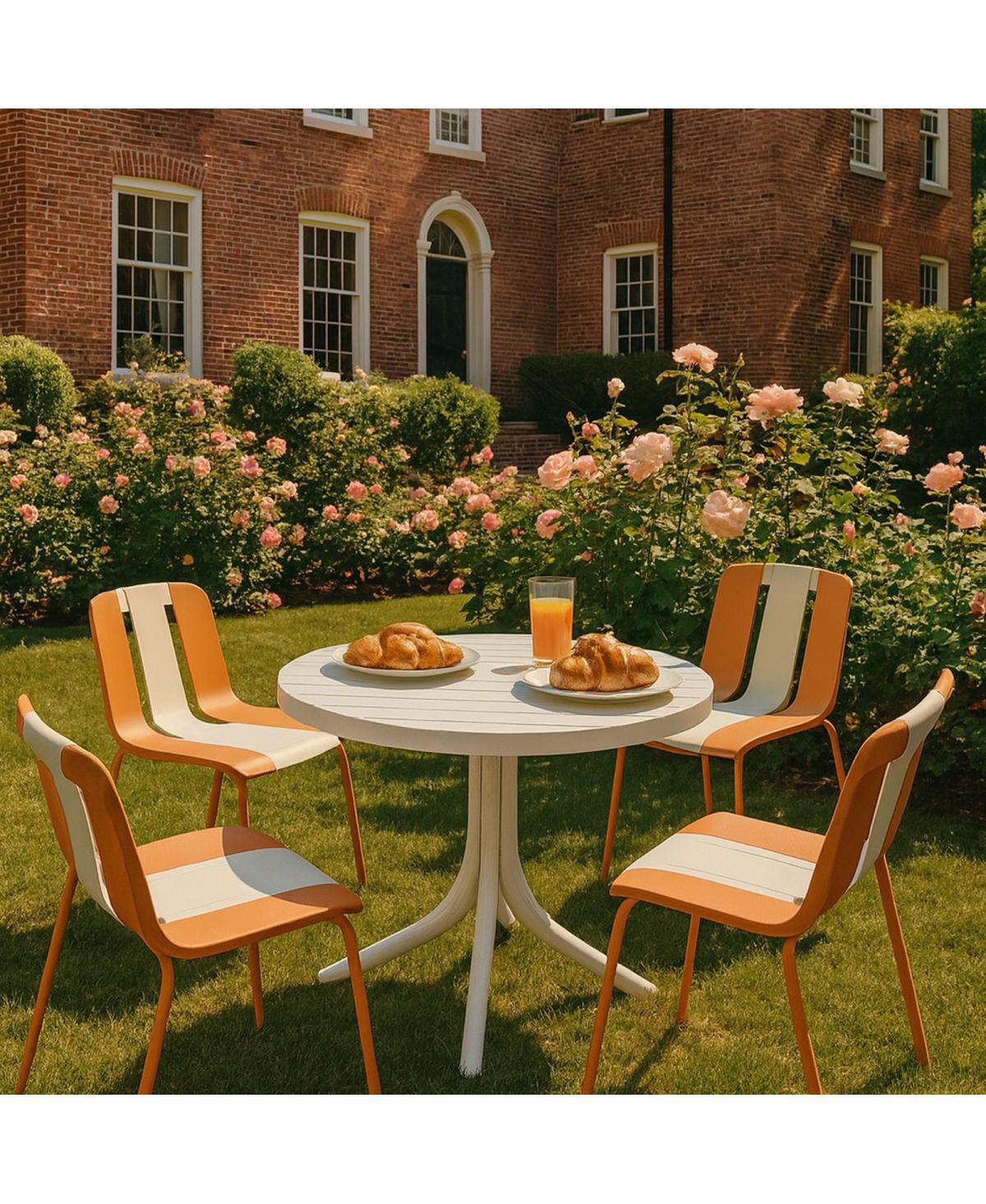 Streamdale Furniture 4-Pack Modern Striped Chairs and 36" Round Table Set - Indoor/Outdoor