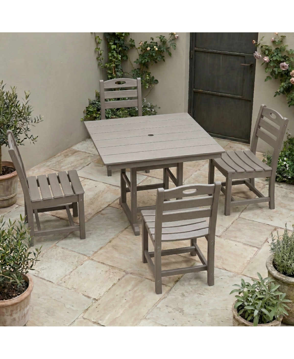 Streamdale Furniture 5-Piece Antique Wood Hdpe Outdoor Patio Dining Set with Square Table