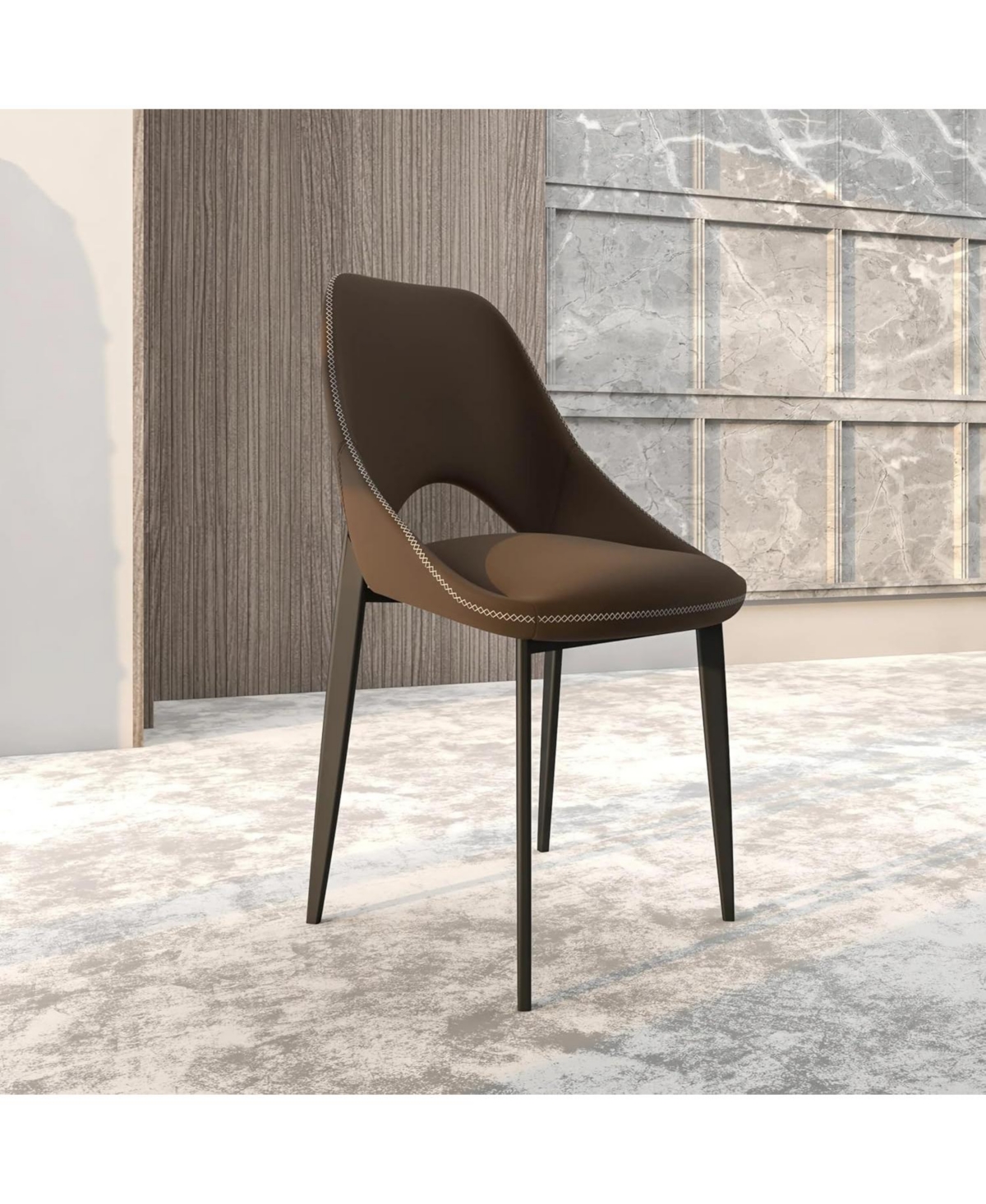 LeisureMod Amalfi Upholstered Fabric Dining Chair Set of 2 Modern Side with Iron Legs, Mid-Century Accent for Room or Kitchen