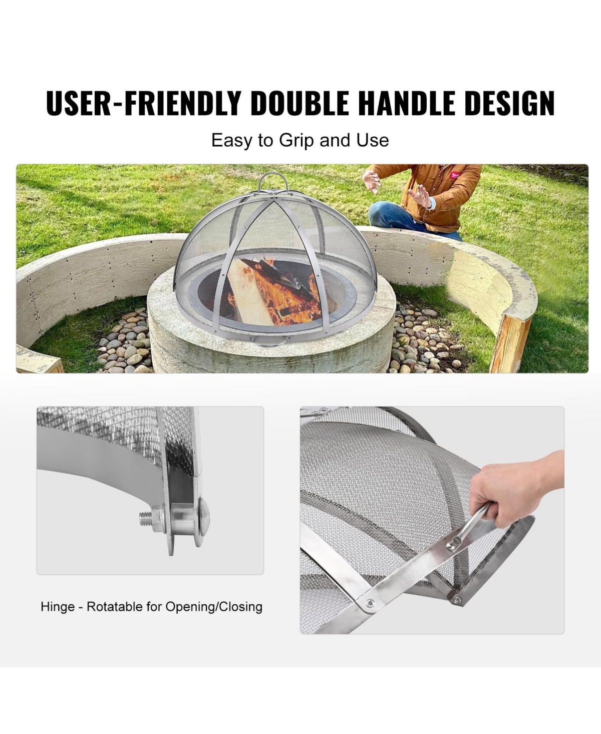 Cozito Firepit Spark Screen Lid, 36 inches Stainless Steel Ring Cover with Handles