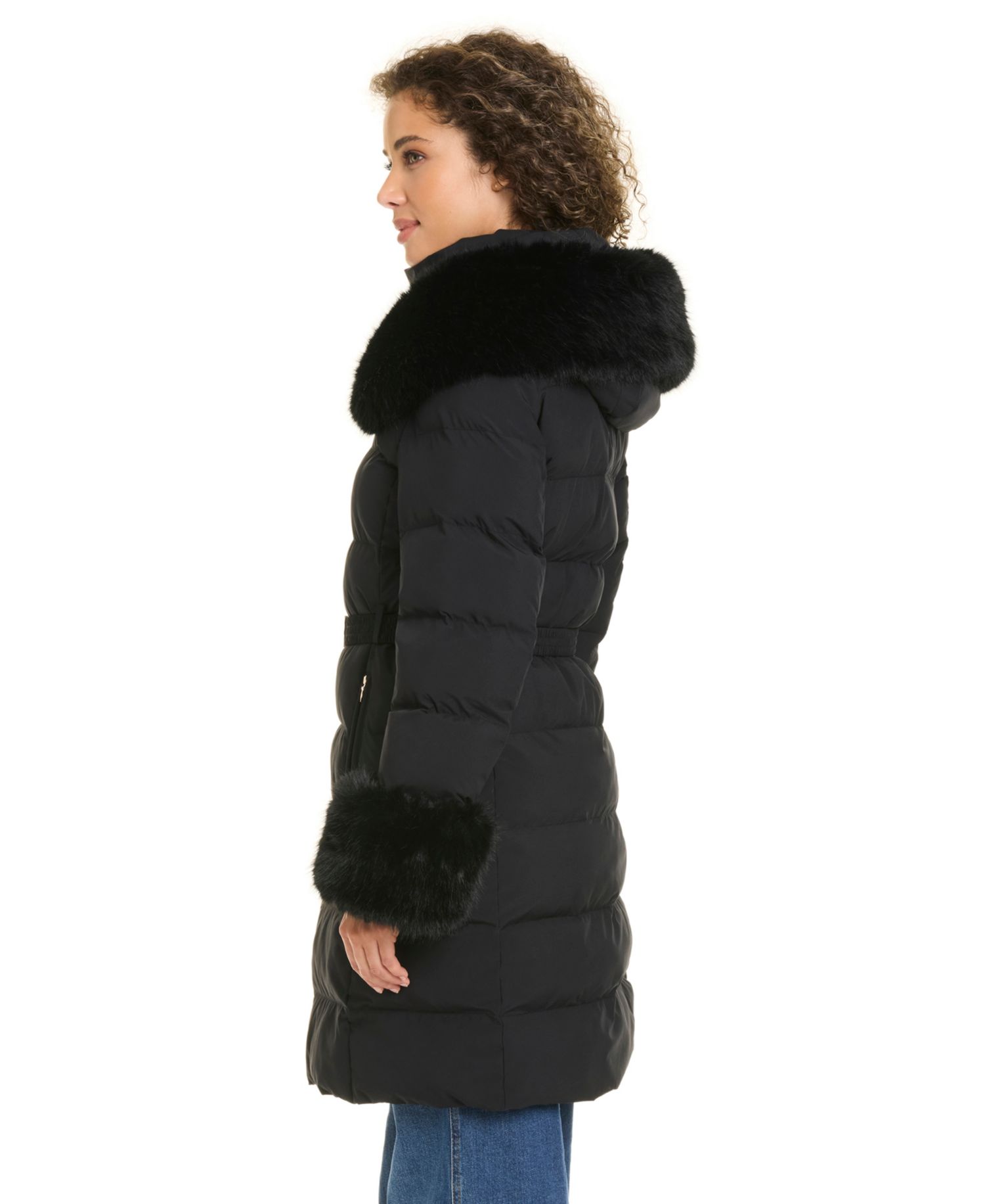 Women's Faux-Fur Arm Cuff Hooded Puffer Coat