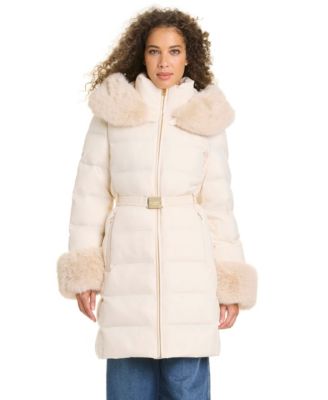 Women's Faux-Fur Arm Cuff Hooded Puffer Coat
