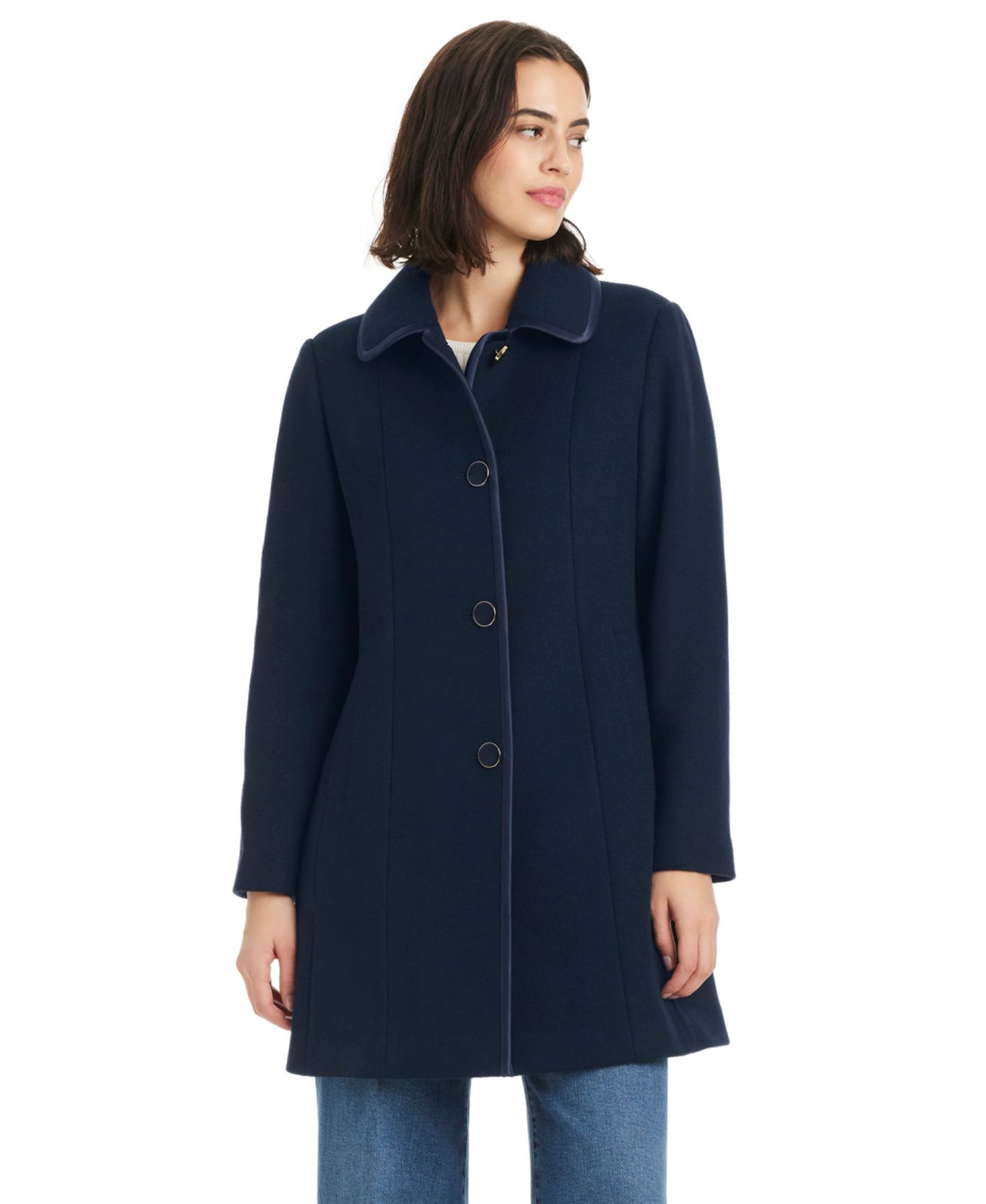 Женское пальто kate spade new york Single Breasted Satin-Trimmed, цвет: Тёмно-синий — фото 4