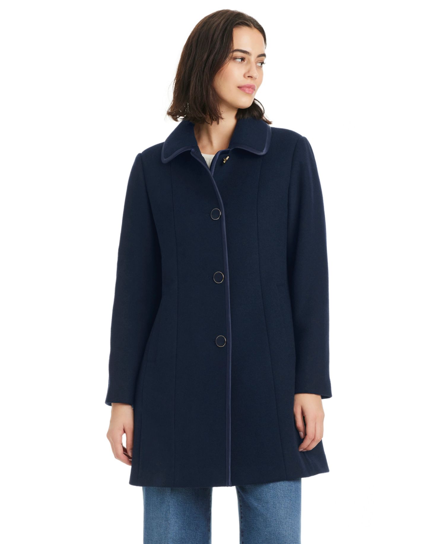 Women's Single Breasted Satin-Trimmed Coat
