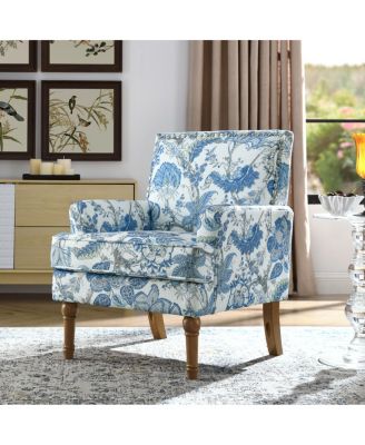 Floral Upholstered Accent Chair with Nailhead Trim and Wood Legs